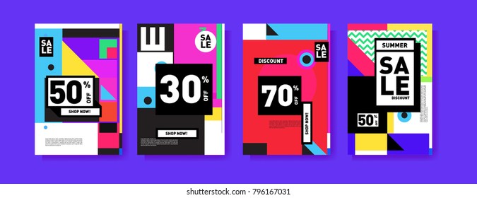 Sale and discount poster set. Colorful background for banner and advertising promotion.