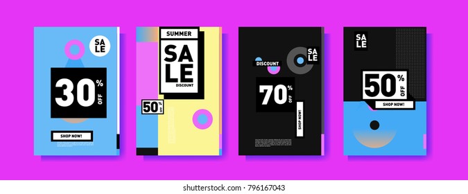 Sale and discount poster set. Colorful background for banner and advertising promotion.