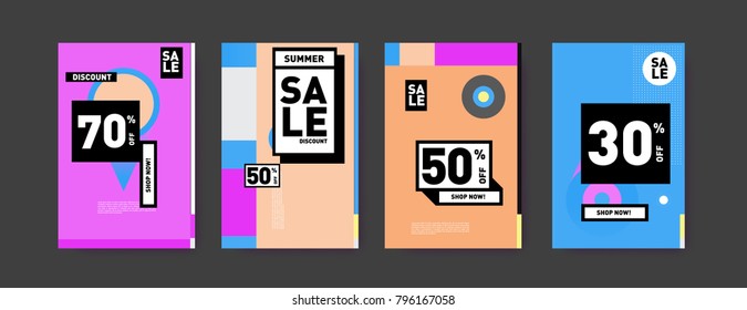 Sale and discount poster set. Colorful background for banner and advertising promotion.