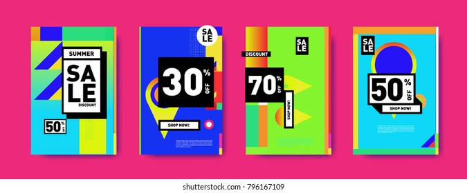 Sale and discount poster set. Colorful background for banner and advertising promotion.