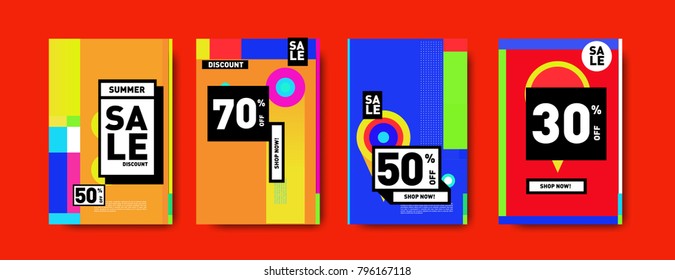 Sale and discount poster set. Colorful background for banner and advertising promotion.