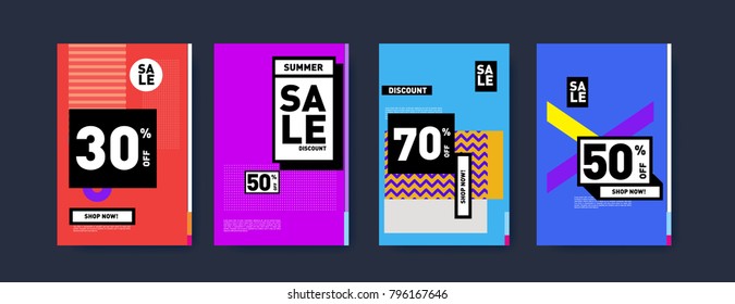 Sale and discount poster set. Colorful background for banner and advertising promotion.