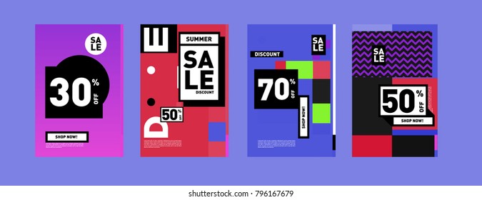 Sale and discount poster set. Colorful background for banner and advertising promotion.
