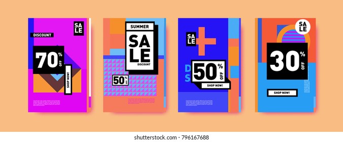 Sale and discount poster set. Colorful background for banner and advertising promotion.