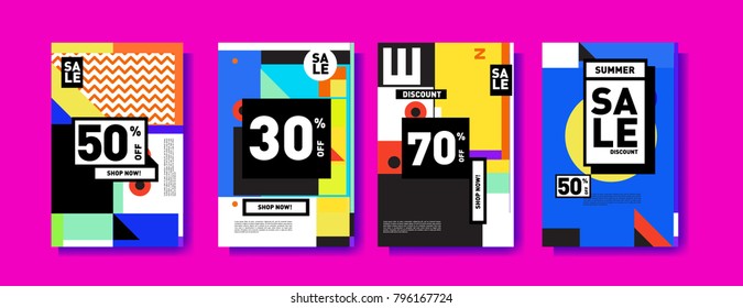 Sale and discount poster set. Colorful background for banner and advertising promotion.