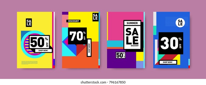 Sale and discount poster set. Colorful background for banner and advertising promotion.