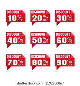 sale. Discount price tags. speech sticker label discount 10% 20% 30% 40% 50% 60% 70% 80% 90%. marketing Business. on white background