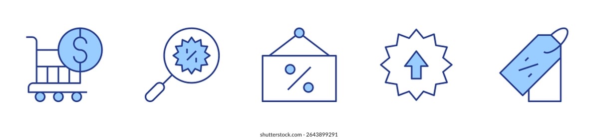 sale, discount, pricetag, search. Sales Icon vector illustration. Line Duotone style. Editable stroke.