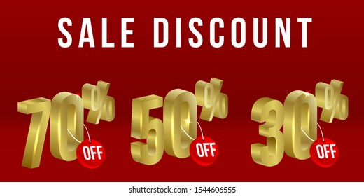 sale discount set design gold element promotion product or services, 3d text red color background