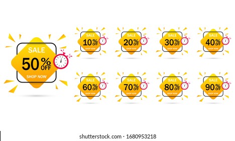 Sale discount set emblem, great design for any purposes.Save money-buy now.10,20,30,40, 50,60,70 percent discount.Special price offer for retail.Label for deal.Badge announcement of product. Vector.