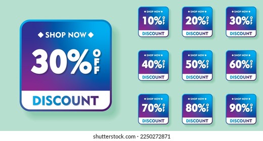 Sale Discount Set on Square Blue Background Vector Illustration