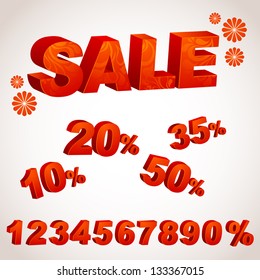 A sale discount set with percents and volume 3D font