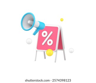 Sale discount shopping clearance announcement street board 3d icon realistic vector illustration. Black Friday bargain public advertising with megaphone commercial marketing promotion strategy