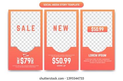 Sale discount Social Media Instagram Story Template Design set in Trendy fresh orange color gradient, for promotion, ad, brochure, flyer