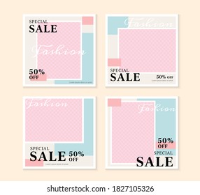 Sale and discount social media posts illustrations. Trendy editable template for social network message.