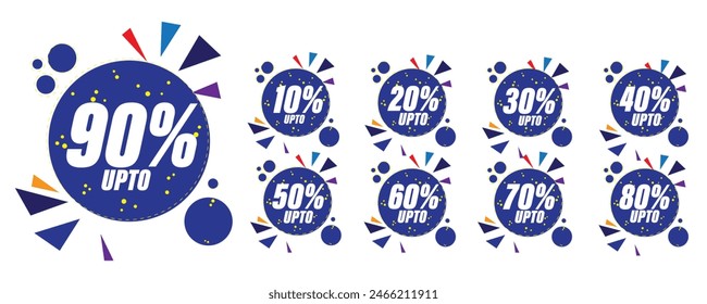 Sale discount sticker blue color concept isolated on white background Discount 10%, 20%, 30%, 40%, 50%, 60%, 70%, 80%, 90% percent off. Price different discount amount. label and banner for websites.