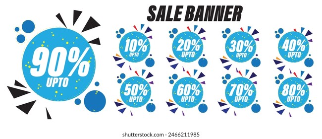 Sale discount sticker sky color concept isolated on white background Discount 10%, 20%, 30%, 40%, 50%, 60%, 70%, 80%, 90% percent off. Price different discount amount. label and banner for websites.