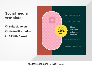 Sale discount stylish social media post template shopping offer ellipse geometric copy space design vector illustration. Seasonal shopping web announce internet advertising oval circle banner