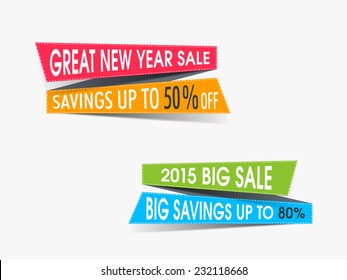 Sale and discount tag for New Year and other occasion celebrations on beige background.