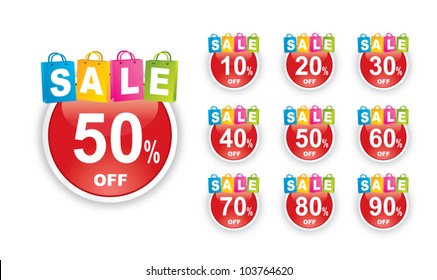 Sale or discount tag in shopping bag. Retail stickers, promotion price label and store pricing banner sticker. Web sale promo tag, best special cheap prices discount. mega sale label isolated vector.