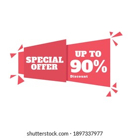 Sale discount tag. Special offer price sign, Discount 90% OFF