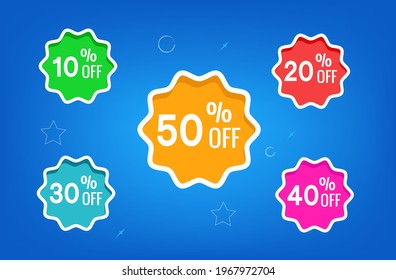 Sale discount tags set vector badges template, up to 10, 20, 90, 80, 30, 40, 50, percent off, vector illustracion.