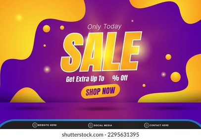 sale discount template banner with blank space for product sale with abstract gradient orange and purple background design