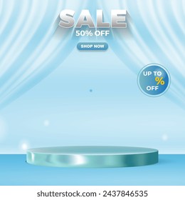 sale discount template banner with blank space 3d podium for product sale with abstract gradient blue and white background design