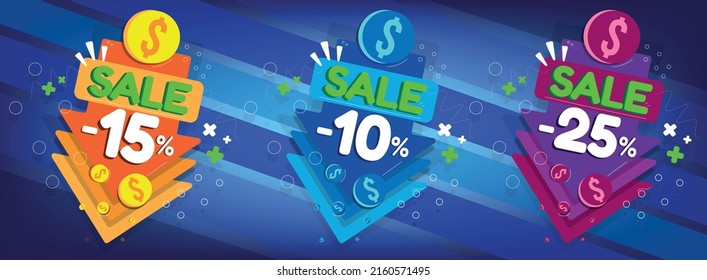 Sale discount templates set, tags and arrow icons for promotion, percent off %