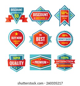 Sale and discount vector badges in flat style. Logo sign collection. Emblem set. Design elements. 