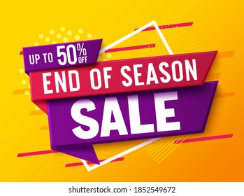 Sale discount vector banner design. 50% off sale text in a label tags for market shopping promotion advertisement. Vector illustration.
