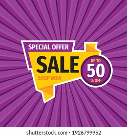 Sale discount - vector layout concept illustration. Abstract advertising promotion banner. Creative background. Special offer. Shop now. Graphic design elements. 