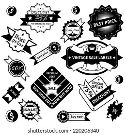 Sale discount vintage best price promotion black labels vector illustration