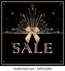 Sale discounts concept with fireworks sparklers. Banner, poster, flyer, card for web or print. Christmas decoration. Celebration. Realistic sparkler lights isolated on black. Vector illustration