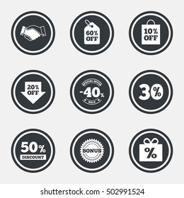 Sale discounts icon. Shopping, deal signs.