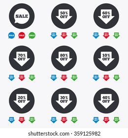 Sale discounts icons. Special offer signs. Shopping price tag symbols. Flat circle buttons with icons.