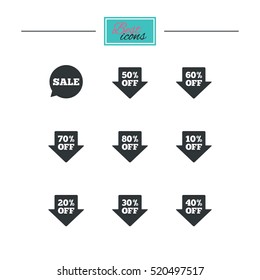 Sale discounts icons. Special offer signs. Shopping price tag symbols. Black flat icons. Classic design. Vector