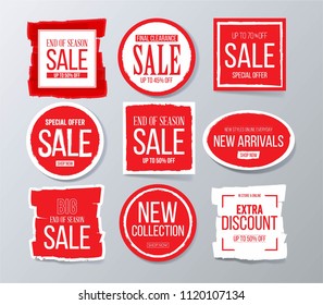 Sale and discounts label, sticker and badge set. New arrivals banner design.