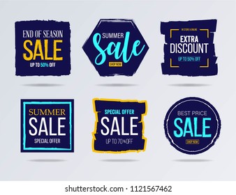 Sale and discounts label, sticker and badge set. End of season poster and banner design.