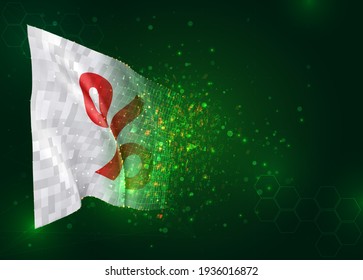 sale and discounts on vector 3d flag on green background with polygons and data numbers