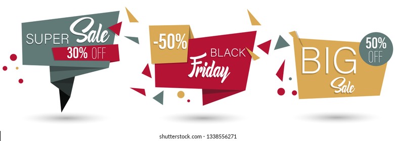 Sale and discounts set of banners. Sale banner template design. Geometric shapes with sharp angles.