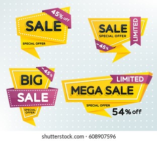 Sale and discounts set of banners. Sale banner template design. Geometric shapes with sharp angles. Vector illustration