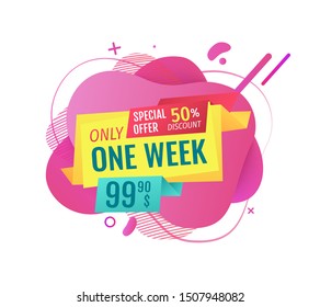 Sale and discounts of shop vector, isolated banner with stated price reduced cost on abstract design, stripe with text promotion of store on market sale