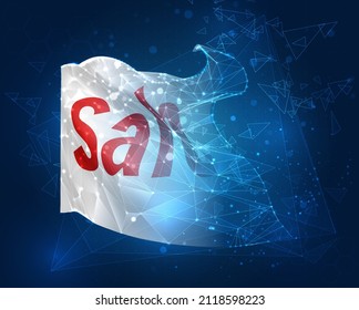 sale and discounts vector flag, virtual abstract 3D object from triangular polygons on a blue background