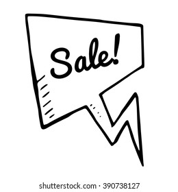 Sale doodle speech bubble, vector discount tag white banner, isolated