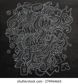 Sale doodles elements sketch background. Vector chalkboard illustration