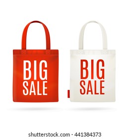 Sale Eco Fabric Cloth Bag Set Isolated on White Background. Vector illustration