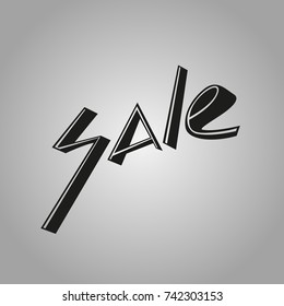 Sale emblem calligraphy logo on grey gradient background. Vector illustration lettering print for shop and market event, web, application.