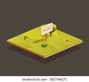 For sale empty ground plot. Isometric vector low poly illustration