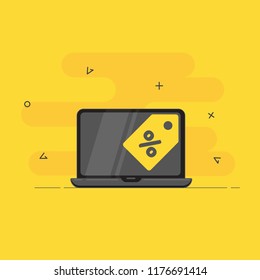 Sale of equipment. Trendy flat vector on yellow background.